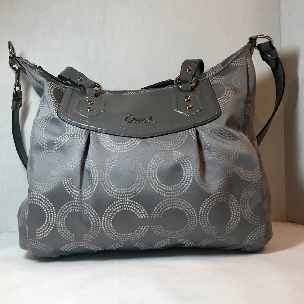 Coach Grey/White Ashley Dotted Op Art Handbag